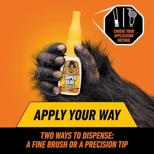 Gorilla Super Glue with Brush & Nozzle Applicator, Clear, 12 g, 2-Pack