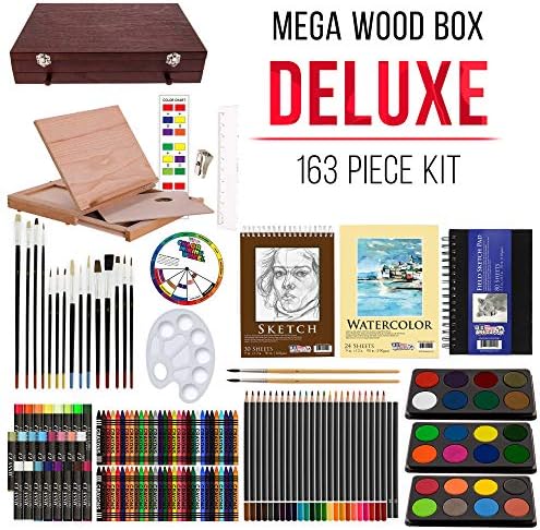 U.S. Art Supply 163-Piece Mega Wood Box Artist Kit with Easel, Painting