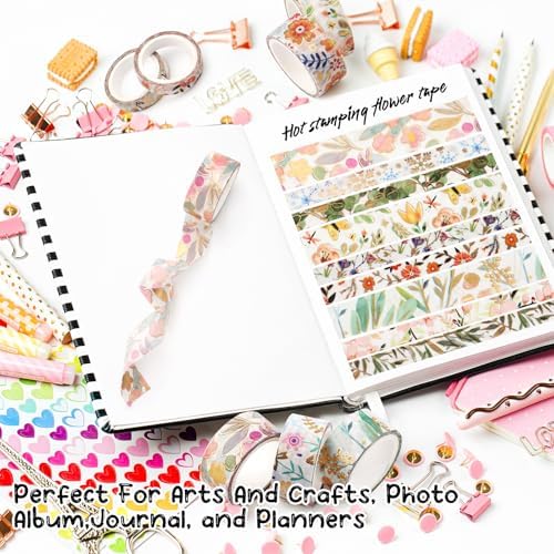 18 Rolls Gold Floral Washi Tape Set,15mm&7.5mmGold Foil Colored Floral Pattern Decorative Tape,Decorative Masking Tapes for DIY Scrapbook Design Journaling Handbook Making Card Wrap Craft Gift