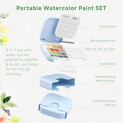 Mini Watercolor Paint Set 16 Colors, Travel Art Kit All-in-One