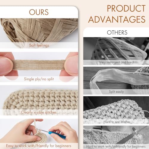 NICEEC 2 Skeins Soft Tape Yarn-Khaki