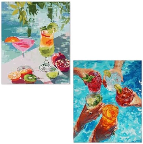 XUNLURY Summer Cocktail Diamond Art Kits 2 Pcs, Colorful Fruit Cocktail Party Diamond Painting Kits for Adults Beginners, Full Drill Diamonds Dots for Home Decor, 9.8x11.8 Inch