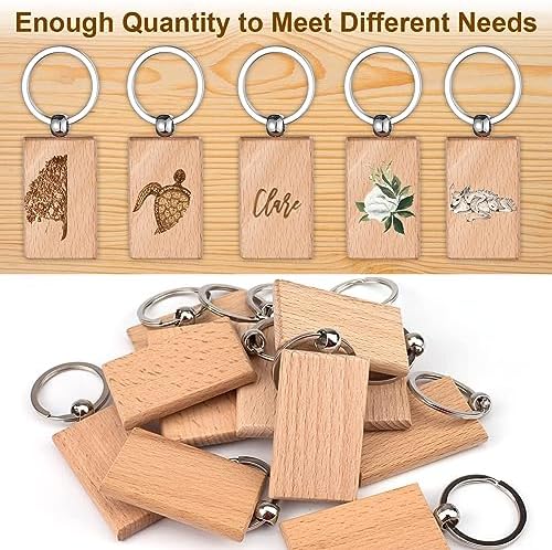 Wood Key Chain Bulk 100 Pcs Rectangle Wooden Blank Tags