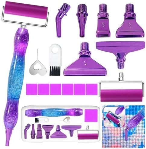 Huanlys Diamond Art Pens Tools Diamond Painting Accessories Kits with Screw Steel Rose Gold Metal Tip Nibs Placers Roller Tool Accessories (Sky Purple)