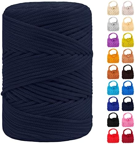 Polyester Macrame Cord 3mm x 185yards, Braided Macrame Cord Polypropylene Silk Cord, Crochet Bag Polyester Yarn for Crocheting, Bag, Wall Hangings, Rug, DIY Crafts (Dark Blue)