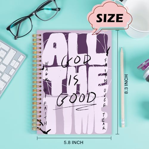 Yhtrg Pink Christian Spiral Notebooks, God Is Good All the Time Bible Journal Notebook, Bible Jesus Notebook for Note Taking, Christian Gifts for Women Men, 5.5x8.3 Inch