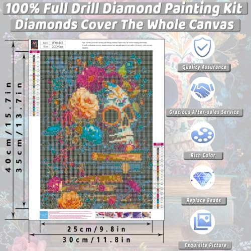 KICHANG Skull Diamond Art Kits for Adult Diamond Painting Kit for Beginner