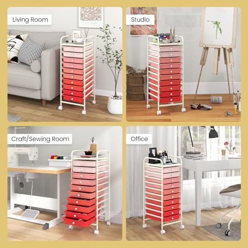COSTWAY 10-Drawer Rolling Storage Cart, Utility Mobile Trolley