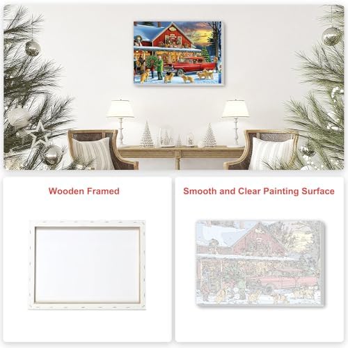 SENQAO Christmas Paint by Numbers for Adults Framed, Red Truck Adults' Paint-by-Number Kits, Adult Paint by Number Kits on Canvas, Acrylic Number Painting for Home Decor, 8x12in