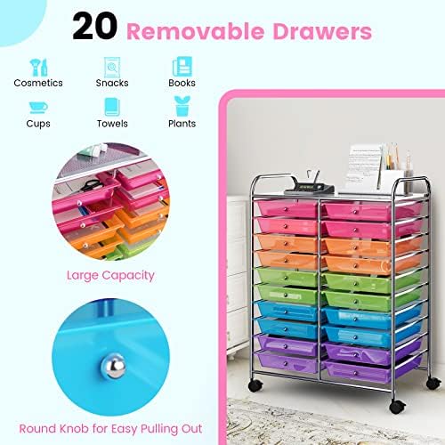 COSTWAY 20-Drawer Rolling Storage Cart, Utility Storage Organizer Cart