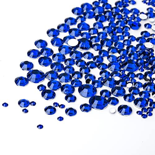 Canvalite 1500PCS Blue Rhinestones Flat Back Gems, Nail Rhinestones Nail Art Gems with Pick Up Tweezers and Rhinestone Picker Dotting Pen, Nail Art Tools for Nails, Clothes, Face, Craft…