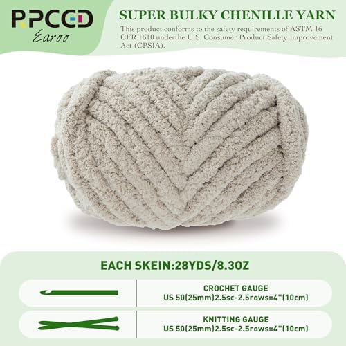Bulky Chunky Yarn for Hand Knitting Blanket – #10 Jumbo Knitting Yarn, 1 Inch Thick Chenille Jumbo Yarn, No Knots Soft Machine Washable, Super Bulky Yarn 4 Pack for Crochet, Arm Knitting & Crafts