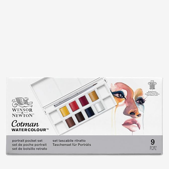 Winsor & Newton Cotman Watercolor Paint Set, 8 Half Pan, Portrait Set | Introductory Watercolor made with Fine Art Pigments, Perfect for Beginners, Lightfast & Permanent, Good Tinting Strength