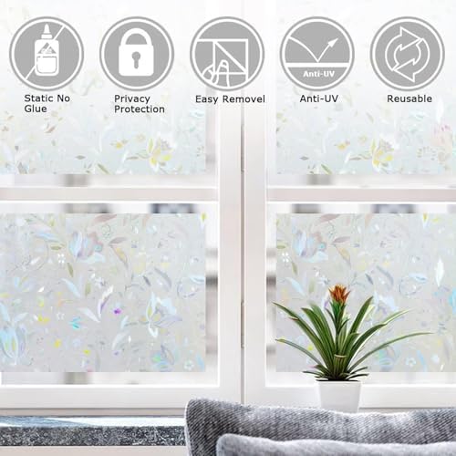 LEMON CLOUD Window Privacy Film, Tulip Stained Glass Sticker 29.5″ x 118.1″