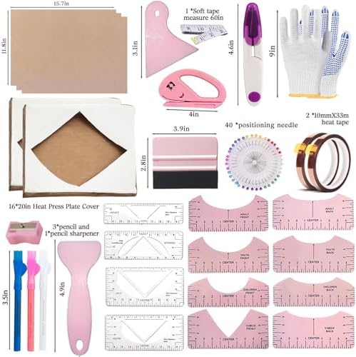 DNSGOOR Sublimation Shirts Tool Kits for Vinyl Alignment with 2 Pcs Heat Press Platen Wrap Cover 16 x 20 Inch for Cricut Heat Press HTV Vinyl Center Designs,Craft Sewing Accessories