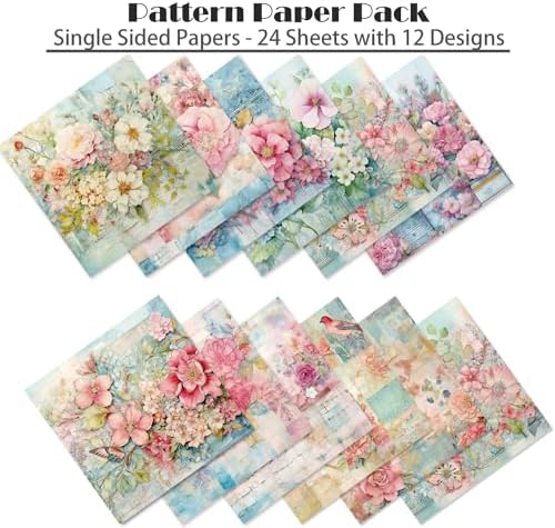 YASMEN Flowers Scrapbook Paper Pad, 6x6 Single-Sided Valentine Cardstock Paper Pad for Card Making, Journals, Planner, DIY Envelopes, Greeting Cards, Decorative Art Craft -24 Sheets