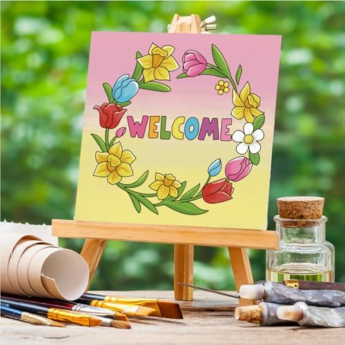 Anseal 12 Packs Pre Drawn Canvas to Paint, 4" X 4" Spring Pre-Printed Paint Party, Pre Stretched Canvas Outline Painting Boards for Paint Lovers, Party Favor