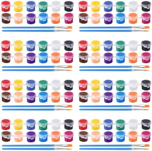 8 Pack Mini Acrylic Paint Set, 12 Colors Acrylic Paint Strips with 16 Brushes, Washable Paint for Kids & Adults Craft, 112 PCS Painting kit for Easter Eggs, Birthday, Party Favor, Classroom Art Gifts