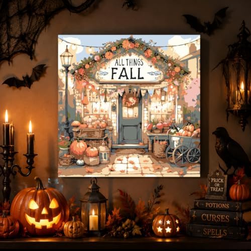 Fall Shop Paint by Numbers Kit for Adults Beginner with Framed 10x10 Inch