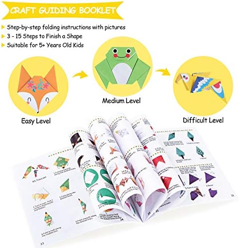 Origami Paper for Kids, 300 Sheets Colorful Origami Paper Kit 5.5Inch, 100 Origami Projects & Easy Origami Book Origami Kit for Kids, Creativity Training & Brain Development Origami Set for Kids