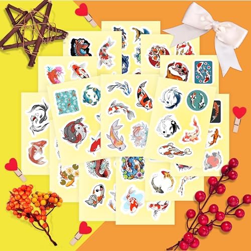 Koi Fish Stickers for Water Bottle and Laptop - Koi Fish Party Supplies & Decorations, Waterproof Vinyl Decals, Japanese and Nature Stickers, Gifts for Women & Men
