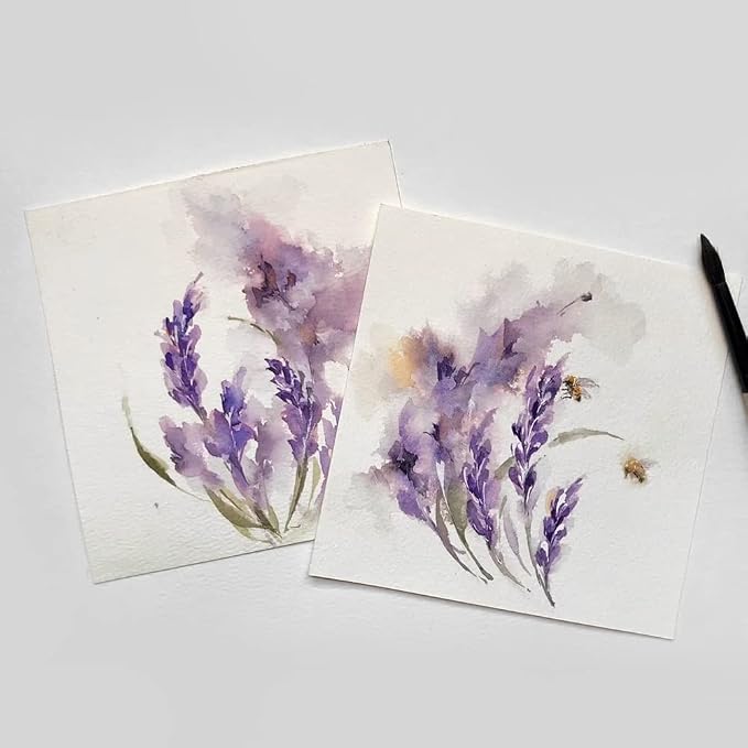2 Packs Tearable Square 3.9X3.9 300gsm Portable Watercolor Paper Pad Journal 40pgs (20 Sheets Front Back 2 Textures) Travel Size for Calligrapher Watercolour Sketch Book Notebook White