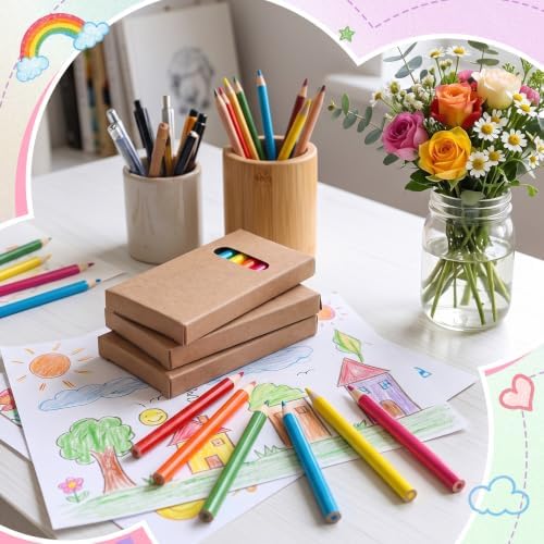 Ctosree 24 Packs Mini Colored Pencil Bulk 6 Per Box, Neon, 3.5''