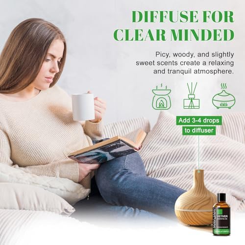 MAYJAM Vetiver Essential Oil for Diffuser Soap Candle Making, 3.38FL.OZ