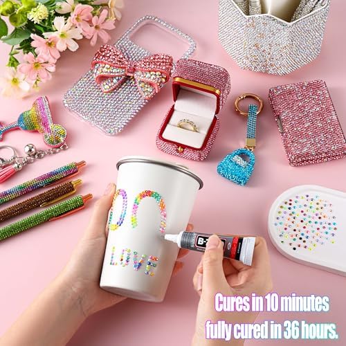 36000Pcs in 48 Colors Rhinestones for Bedazzling and Diamond Art, 3mm Flatback Gems with 3×10ml B7000 Jewelry Glue Tweezers, Perfect for Nail Art, Crafting, Clothing, Fabric Decor