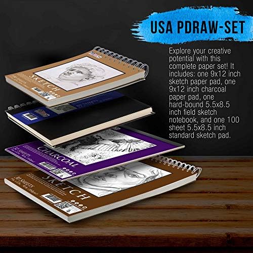 U.S. Art Supply 4-Pad Sketch Book and Drawing Paper Set (242 Sheets) | Sizes (5.5 x 8.5 and 9 x 12 Inch) Spiral Bound, Artist Drawing for Mixed Media