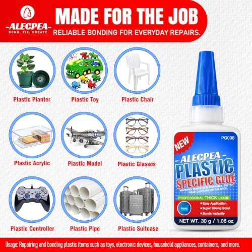 ALECPEA Super Glue for Plastic 30g, Thick Plastic Adhesive with 3 Droppers