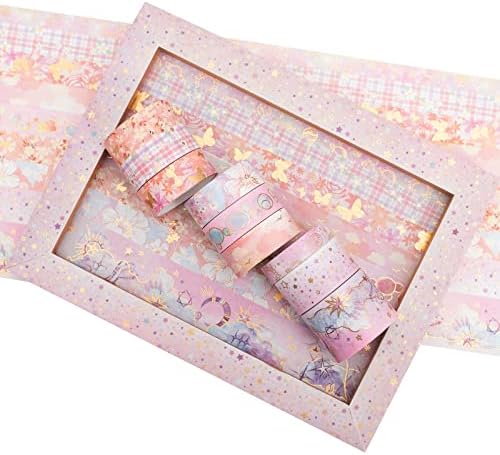 YUBBAEX Mystic Gold Washi Tape Set Wide Silver Foil Masking Tape Decorative for Arts, DIY Crafts, Journal Supplies, Planners, Scrapbook, Card/Gift Wrapping (Sweet Memory)