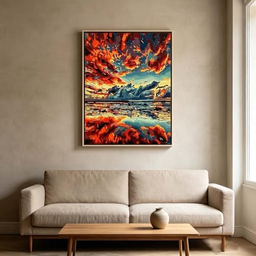 Paint by Numbers Kit for Adults - Ocean Sunset Landscape, DIY Paint by Number, Abstract Oil Painting Style Canvas, Adults Paint by Number Kits for Relaxation & Home Decor