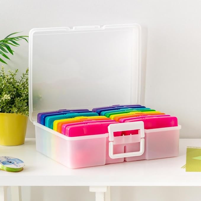 IRIS USA Photo Storage Box |Made in USA| 16 Cases - (2-Pack) - Clear/Multi