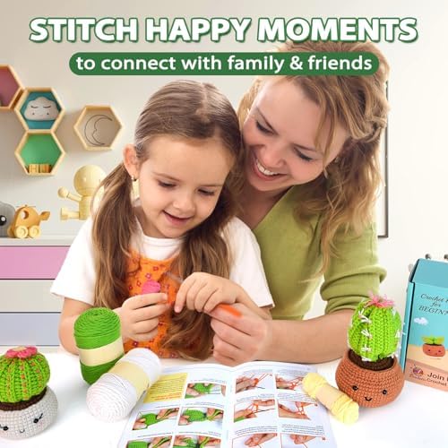 Crochet Kit for Beginners - Crochet Starter Kit with Step-by-Step Video Tutorials, DIY Knitting Supplies, 4 Pack Plants(40%+ Yarn)