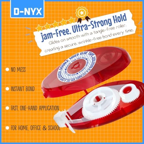 D-NYX Double Sided Tape Scrapbook Tape Roller, Adhesive Glue Runner, Scrapbooking Journaling Supplies, Must Have Glue Tape Roller for Paper Art & Craft Card Making Gift Wrapping Office School Home