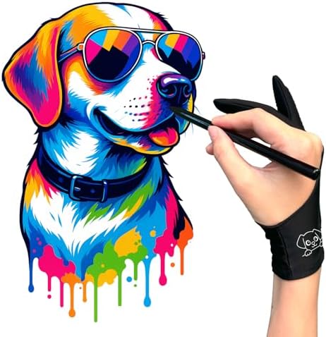 Cute Puppy Drawing Glove: 3-Layer Palm Rejection for iPad & Drawing Tablet | Smooth-Glide & Breathable Artist Glove for Digital Art, Two-Finger Design, Fits Left & Right Hand, 2-Pack + Cleaning Cloth