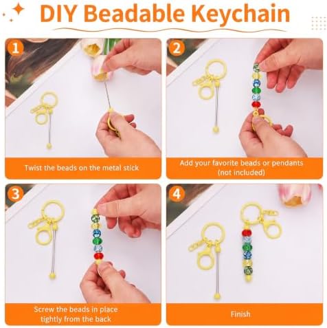 30Pcs Blank Beadable Keychain Bars Bulk Blank Metal Keychain