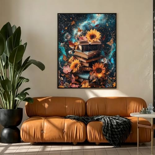 Amaieuin Books Paint by Numbers Kit for Adults,Paint by Number Adult,Book Sunflowers Canvas Paint by Numbers for Adults,Gifts and Home Wall 20x16in