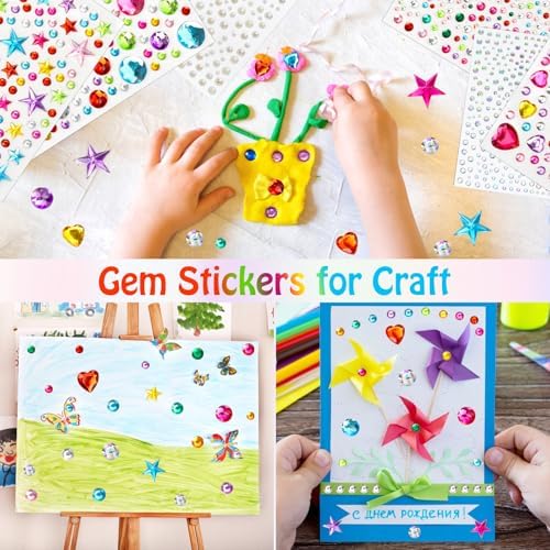 1296 pcs Gem Stickers Rhinestones for Crafts, Sparkling Cute Star Heart Round Small Stickers for Women Adults, Glitter Jewels Stickers for Face Eye Body Makeup, DIY Decoration WUINOID