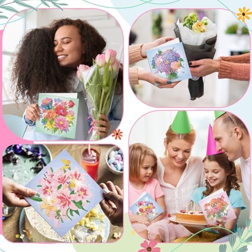 Saillong 12 Pack Flower Diamond Painting Greeting Cards with Envelopes
