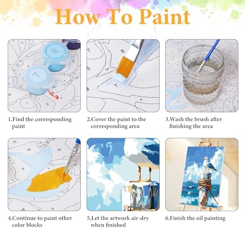 Framed Paint by Numbers Kit for Adults, Seagull Ocean Decor 8x12 Inch