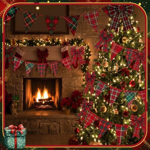 HunnmingRe 20 Pcs 10''x10'' Christmas Tartan Plaid Quilting Fabric Square