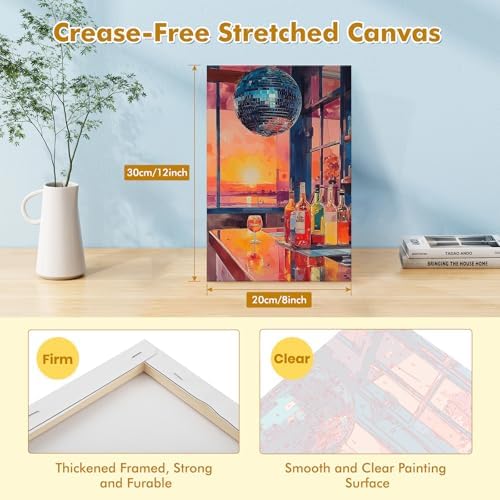 Bowetile Framed Paint by Numbers Vintage Cocktail Kit for Adults, Adults' Paint-by-Number Kits on Canvas, Painting by Numbers Bar, Acrylic Number Painting for Home Wall Decor, 8x12in