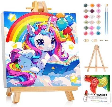 Reivworl Cartoon Paint by Numbers Kit for Kids with Frame 8×8 inch