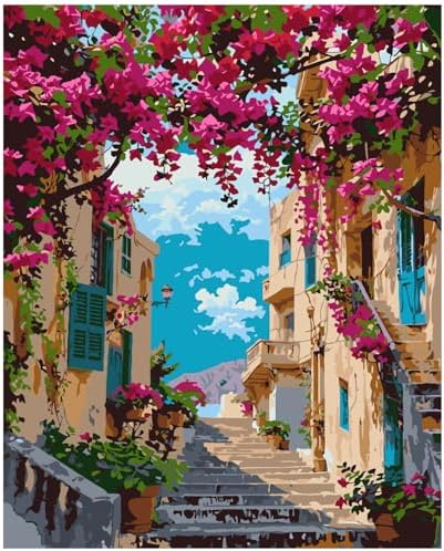 Lovepefe Landscape Paint By Numbers Kit for Adults Beginner Flowers Paint By Numbers Adult Seaside Town Color by Numbers DIY Canvas Oil Painting Adults Kits for Gift Home Wall Decor 16x20 Inch