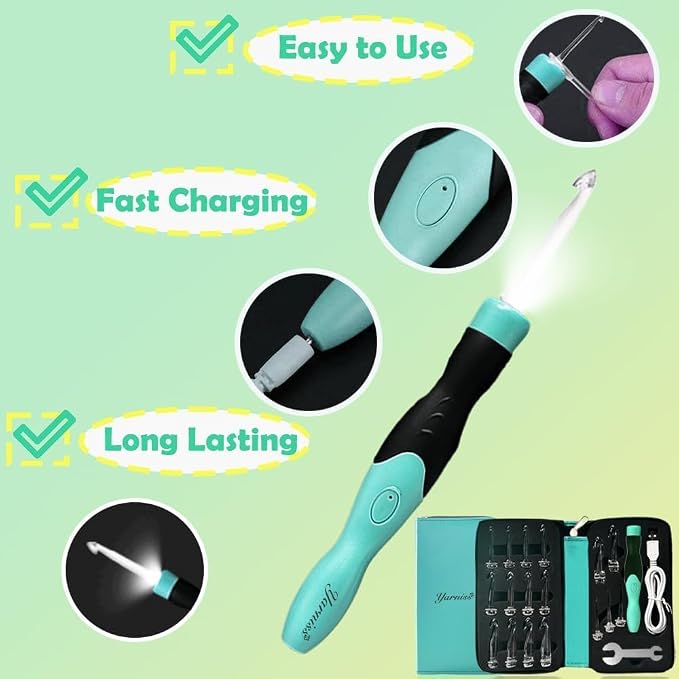 Yarniss 17 Sizes Lighted Crochet Hooks Set with Case 2.5mm~14.0mm