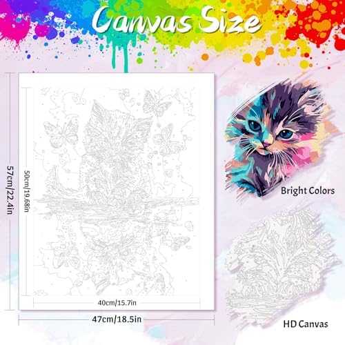 Yunnuo Paint by Numbers Kit for Adults,Cat Paint by Number Canvas,Butterfly Painting by Numbers for Beginners,Paint with Numbers for Great Gift and Wall Decoration 16’ W x 20’L