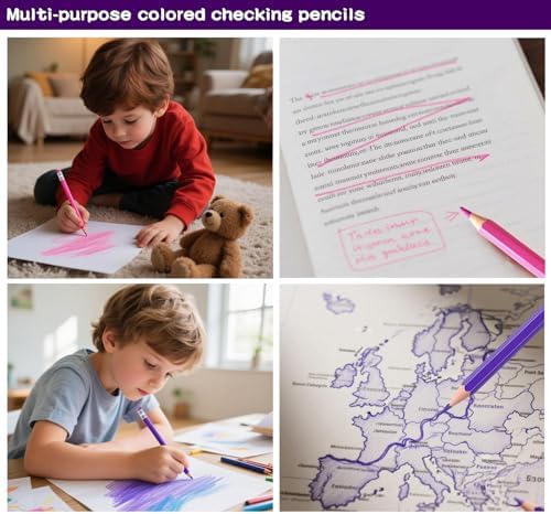 Adhere 25pcs Checking Pencils Erasable colored Pencils Pre-Sharpened #2 HB,for Checking Tests Grading,Map Coloring, editing Office Favors,including a Free sharpener. (Pink 13pcs + Purple 12pcs)
