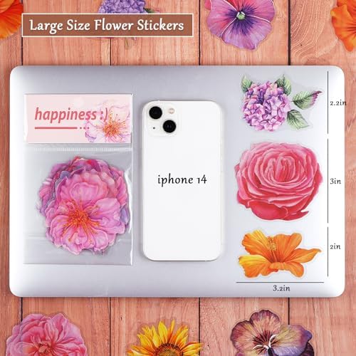 120pcs Large Waterproof Transparent Flower Stickers